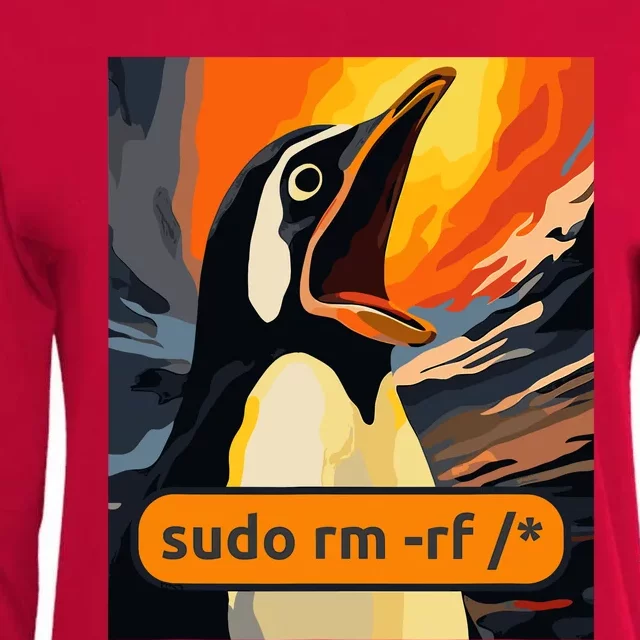 Screaming Tux Linux Sudo Rm Rf Womens Cotton Relaxed Long Sleeve T-Shirt