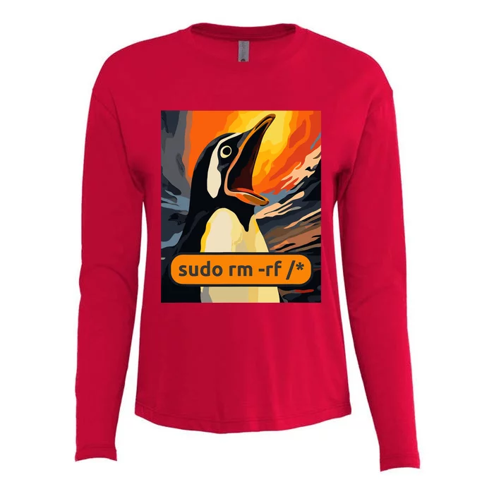 Screaming Tux Linux Sudo Rm Rf Womens Cotton Relaxed Long Sleeve T-Shirt