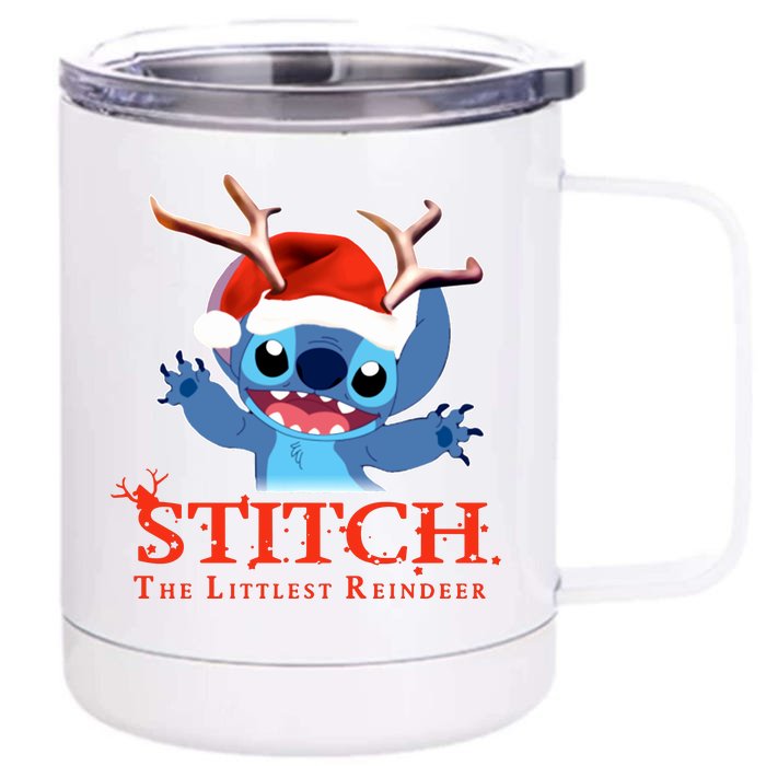 Stitch The Littlest Reindeer Trending Happy Christmas Front & Back 12oz Stainless Steel Tumbler Cup