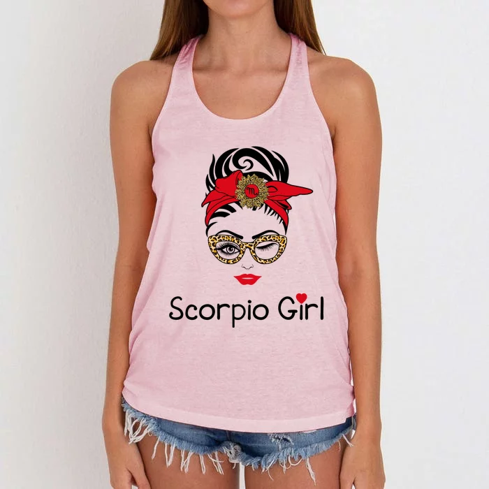 Scorpio Tee Leopard Sunflower Zodiac Birthday Funny Gift Women's Knotted Racerback Tank