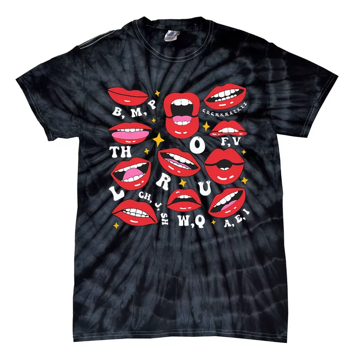 Speech Therapist Lips Mouth Language Pathologist Teacher SLP Tie-Dye T-Shirt