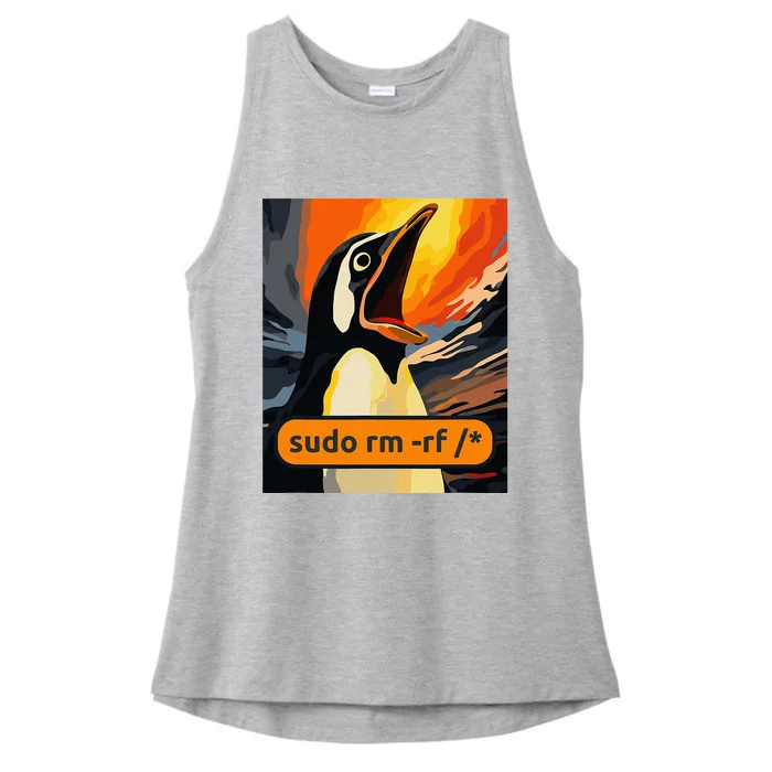 Screaming Tux Linux Sudo Rm Rf Ladies Tri-Blend Wicking Tank