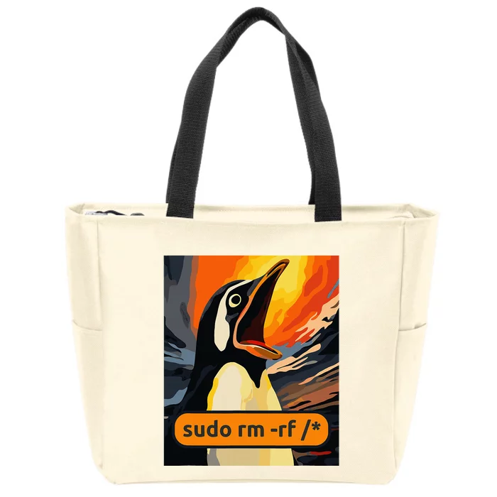 Screaming Tux Linux Sudo Rm Rf Zip Tote Bag