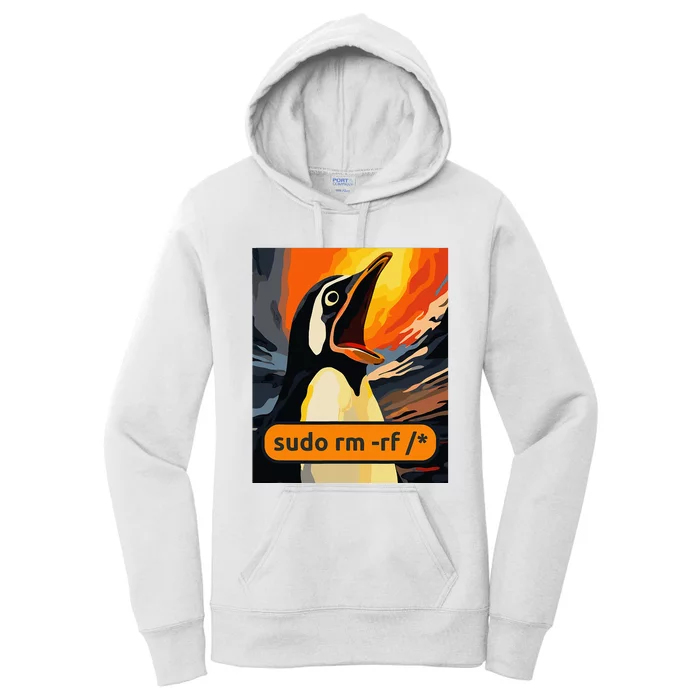 Screaming Tux Linux Sudo Rm Rf Women's Pullover Hoodie