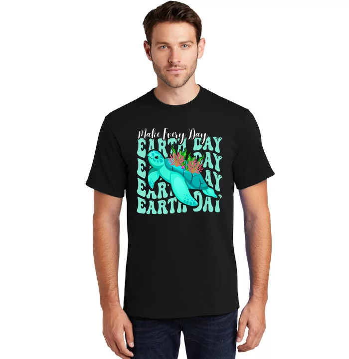 Sea Turtle Make Every Day Earth Day Save Our Planet Groovy Tall T-Shirt