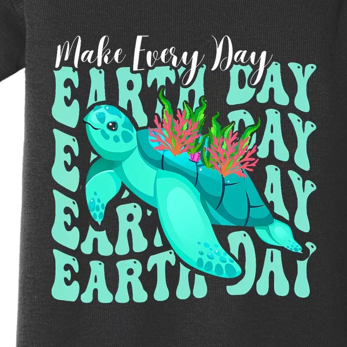 Sea Turtle Make Every Day Earth Day Save Our Planet Groovy Baby Bodysuit