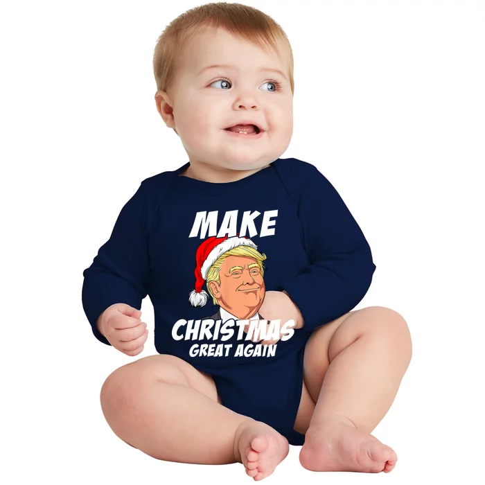 Santa Trump Make Christmas Great Again Matching Pajama Gift Baby Long Sleeve Bodysuit