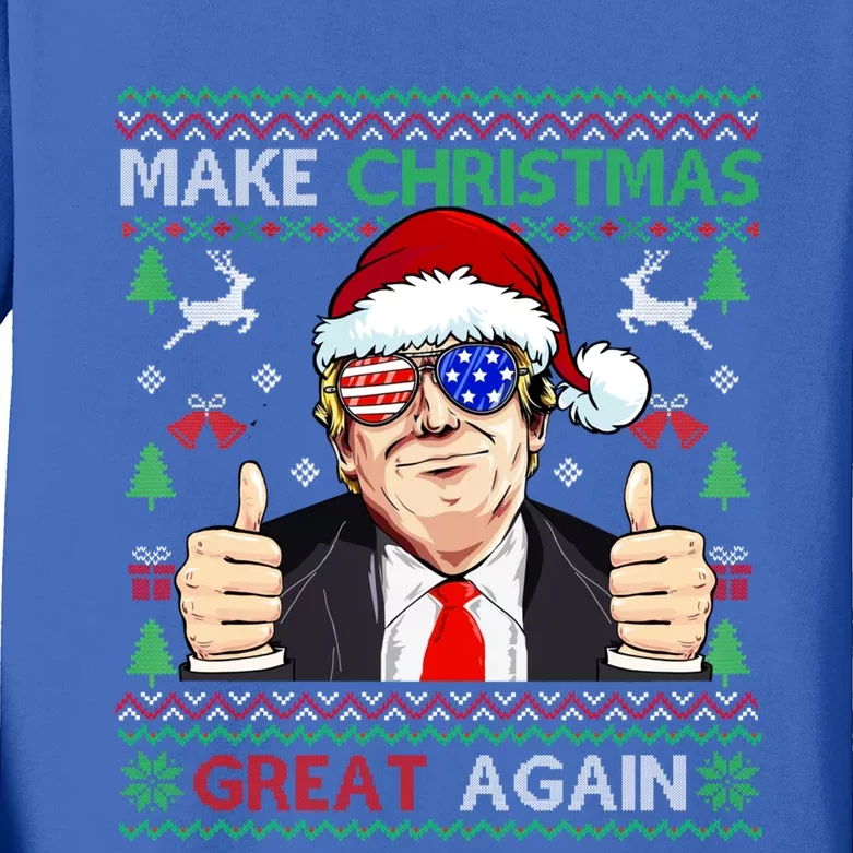 Santa Trump Make Christmas Great Again Xmas Ugly Sweater Funny Gift Kids Long Sleeve Shirt