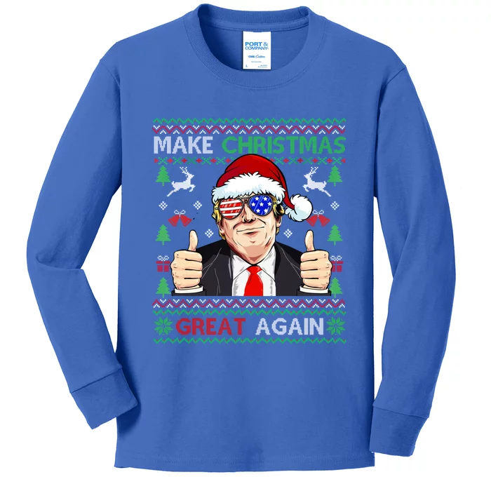 Santa Trump Make Christmas Great Again Xmas Ugly Sweater Funny Gift Kids Long Sleeve Shirt