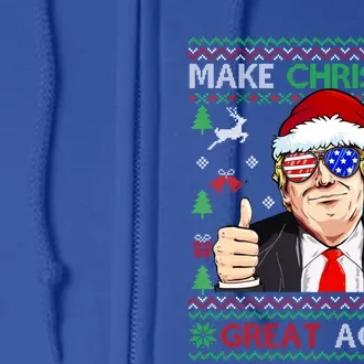 Santa Trump Make Christmas Great Again Xmas Ugly Sweater Funny Gift Full Zip Hoodie