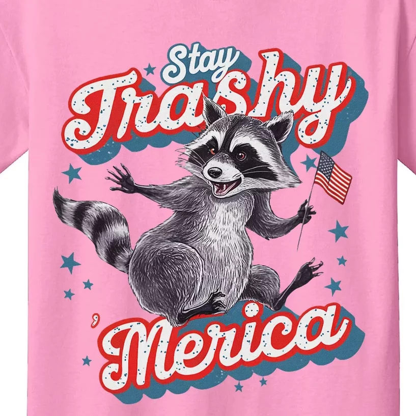 Stay Trashy ‘Merica Unhinged Funny Raccoon 4th Of July Kids T-Shirt