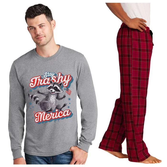 Stay Trashy ‘Merica Unhinged Funny Raccoon 4th Of July Long Sleeve Pajama Set