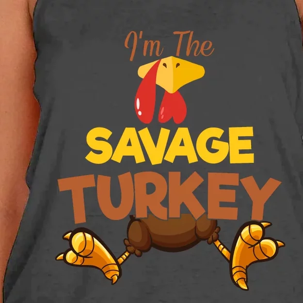 Savage Turkey Matching Family Group Thanksgiving Gifts Women's Knotted Racerback Tank