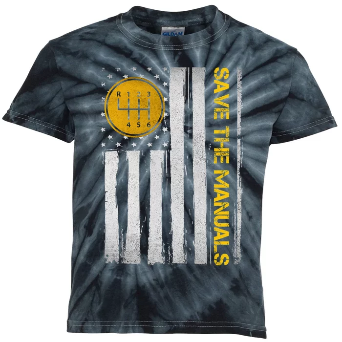 Save The Manuals 6 Speed Manual Transmission Three Pedals Kids Tie-Dye T-Shirt