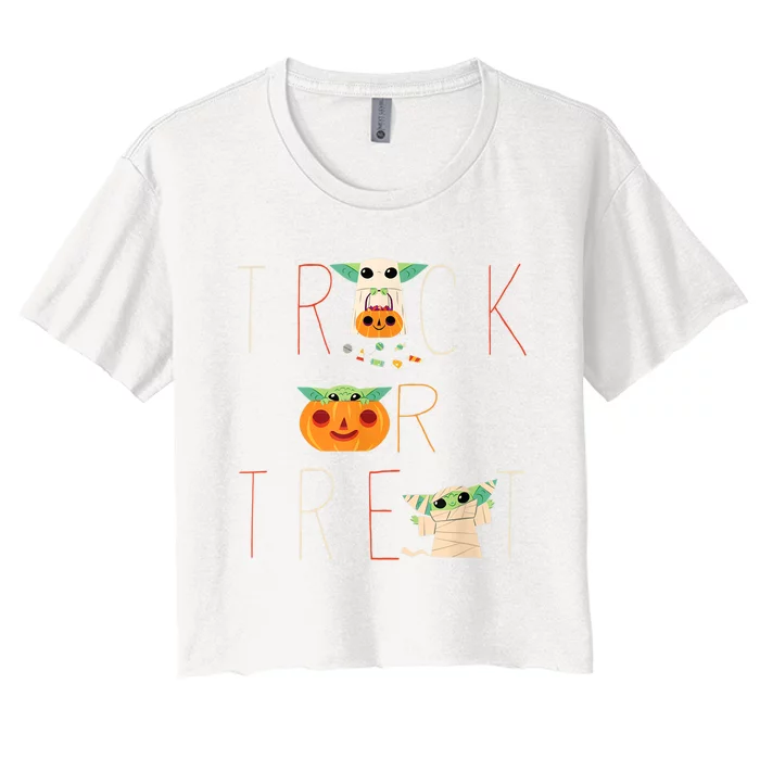 StarWars The Mandalorian Grogu Trick Or Treat Halloween Women's Crop Top Tee