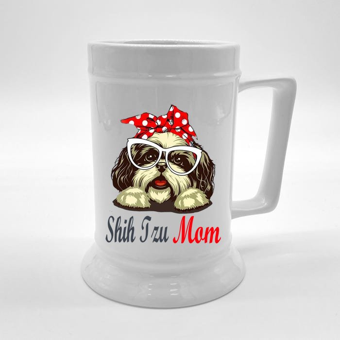 Shih Tzu Mom Funny Shih Tzu With Christmas Cute Gift Front & Back Beer Stein