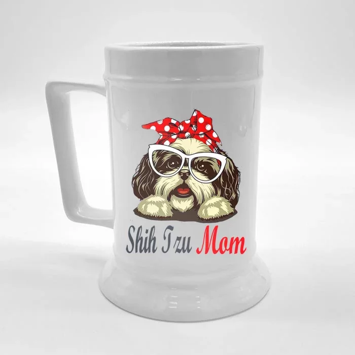 Shih Tzu Mom Funny Shih Tzu With Christmas Cute Gift Front & Back Beer Stein