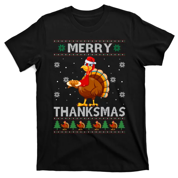 Santa Turkey Merry Thanksmas Thanksgiving Ugly Xmas Sweater T-Shirt