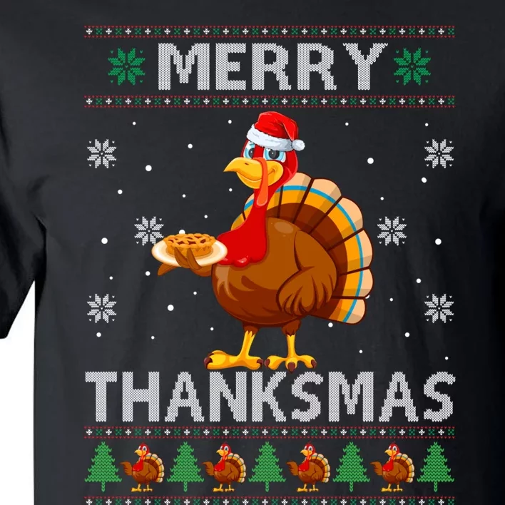 Santa Turkey Merry Thanksmas Thanksgiving Ugly Xmas Sweater Tall T-Shirt