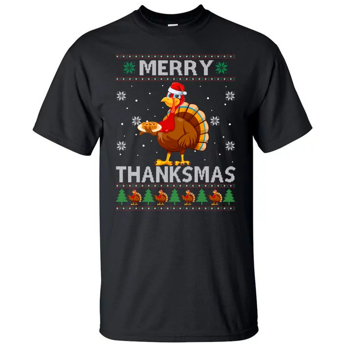 Santa Turkey Merry Thanksmas Thanksgiving Ugly Xmas Sweater Tall T-Shirt