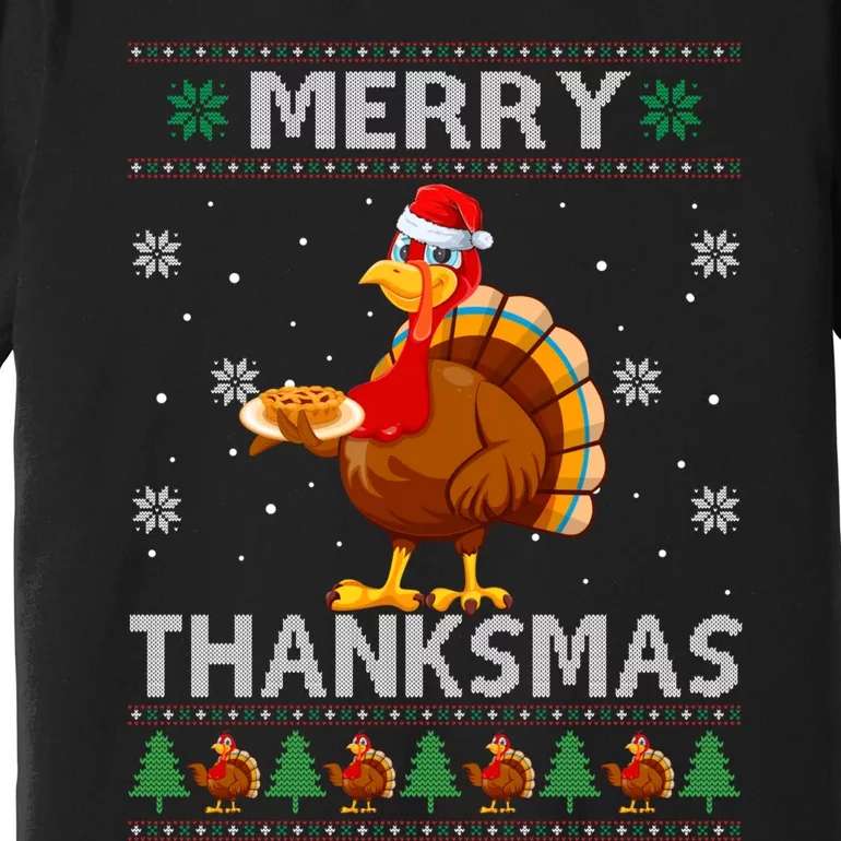 Santa Turkey Merry Thanksmas Thanksgiving Ugly Xmas Sweater Premium T-Shirt