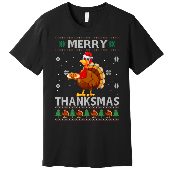 Santa Turkey Merry Thanksmas Thanksgiving Ugly Xmas Sweater Premium T-Shirt