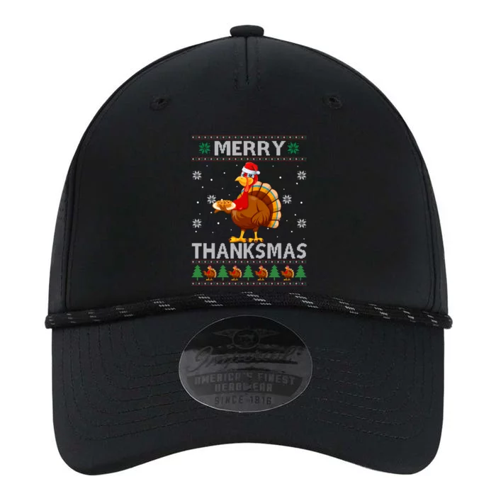 Santa Turkey Merry Thanksmas Thanksgiving Ugly Xmas Sweater Performance The Dyno Cap