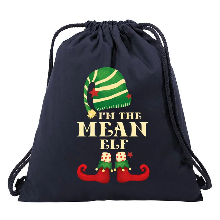 Santa The Mean Elf Christmas Matching Family Coworker Group Cute Gift Drawstring Bag