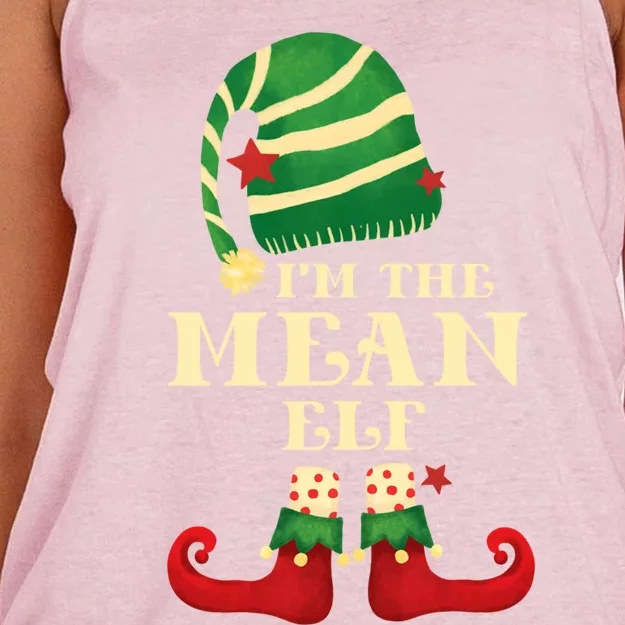 Santa The Mean Elf Christmas Matching Family Coworker Group Cute Gift Women's Knotted Racerback Tank