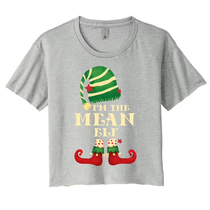 Santa The Mean Elf Christmas Matching Family Coworker Group Cute Gift Women's Crop Top Tee