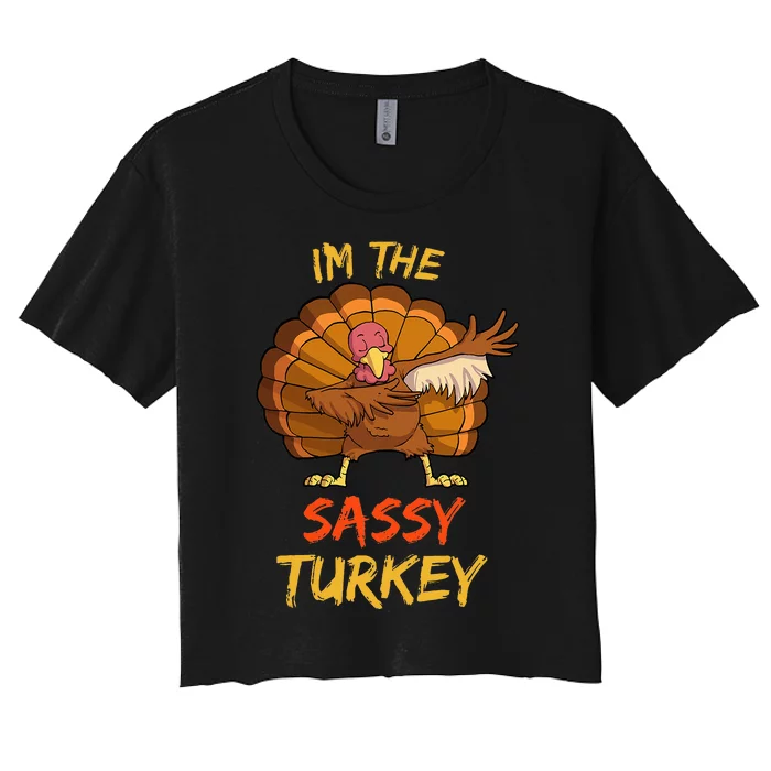 Sassy Turkey Matching Family Group Thanksgiving Women's Crop Top Tee