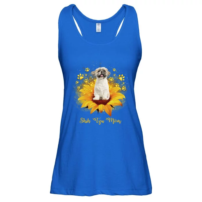 Shih Tzu Mom Sunflower With Dog Paw Mother's Day Gift Ladies Essential Flowy Tank