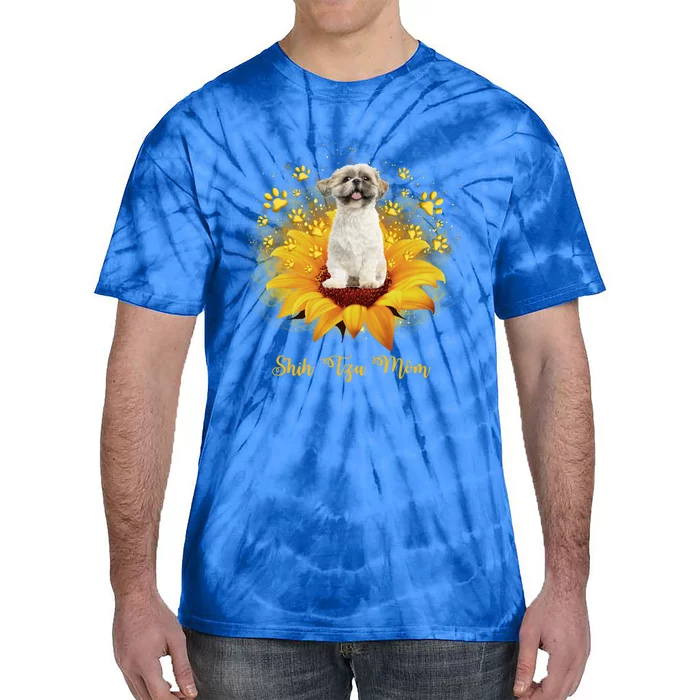 Shih Tzu Mom Sunflower With Dog Paw Mother's Day Gift Tie-Dye T-Shirt