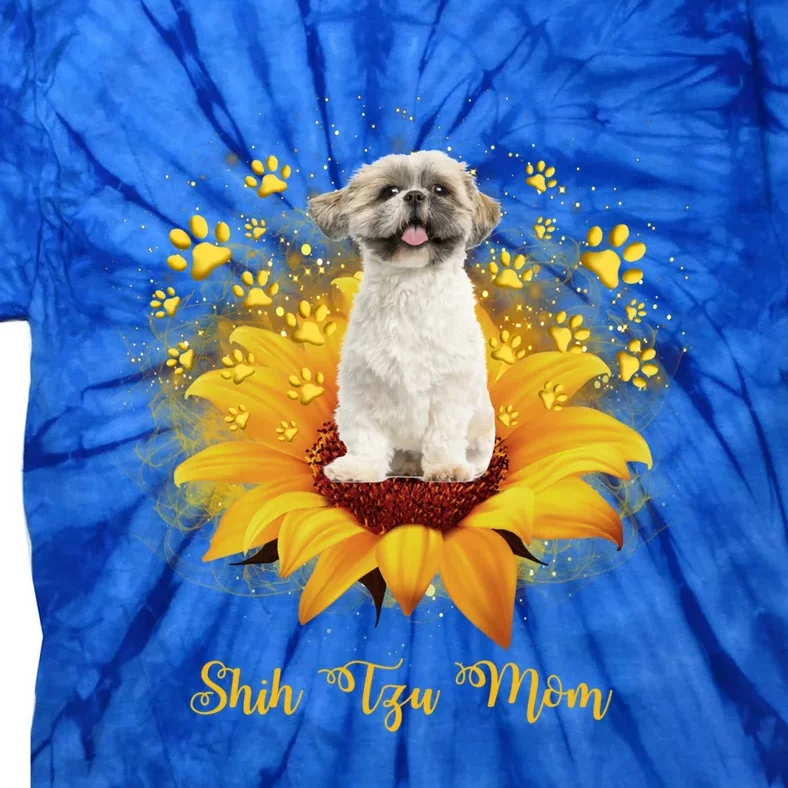 Shih Tzu Mom Sunflower With Dog Paw Mother's Day Gift Tie-Dye T-Shirt