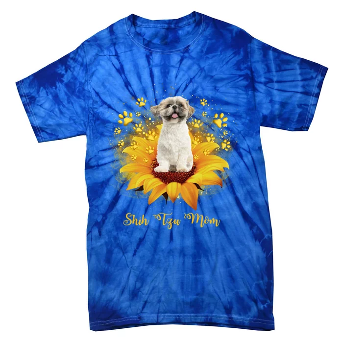 Shih Tzu Mom Sunflower With Dog Paw Mother's Day Gift Tie-Dye T-Shirt