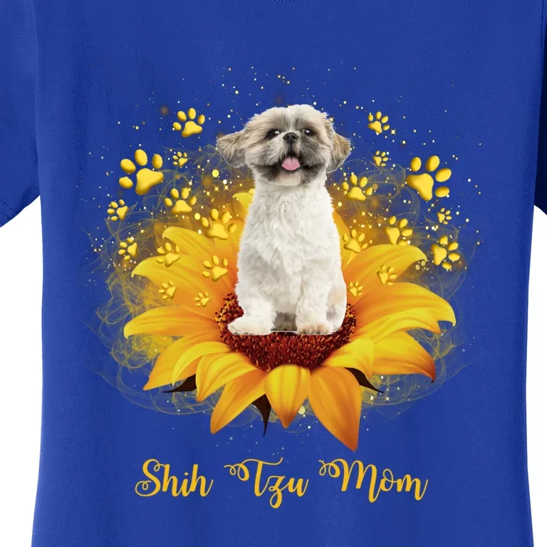 Shih Tzu Mom Sunflower With Dog Paw Mother's Day Gift Women's T-Shirt