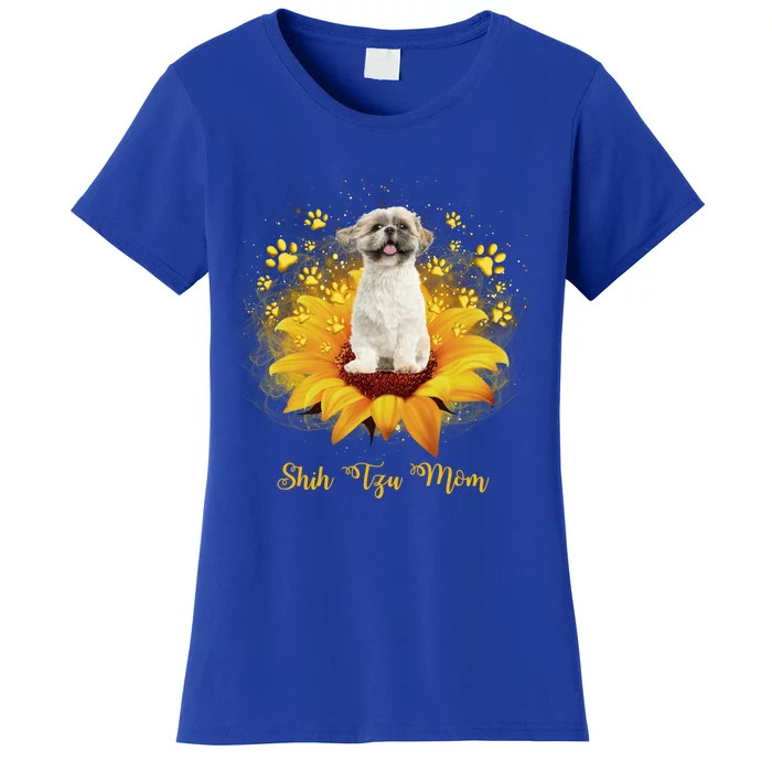 Shih Tzu Mom Sunflower With Dog Paw Mother's Day Gift Women's T-Shirt