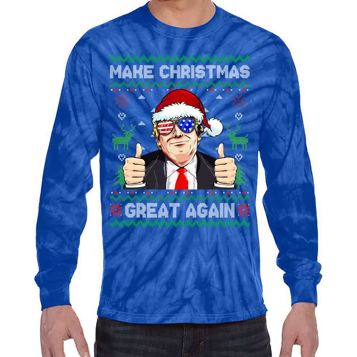 Santa Trump Make Christmas Great Again Ugly Christmas Cute Gift Tie-Dye Long Sleeve Shirt