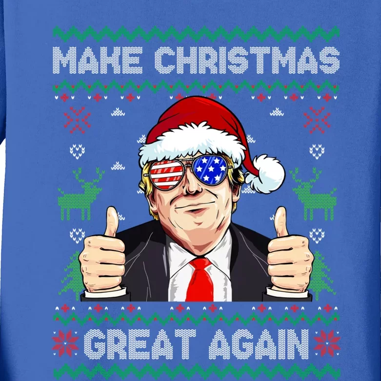 Santa Trump Make Christmas Great Again Ugly Christmas Cute Gift Kids Long Sleeve Shirt