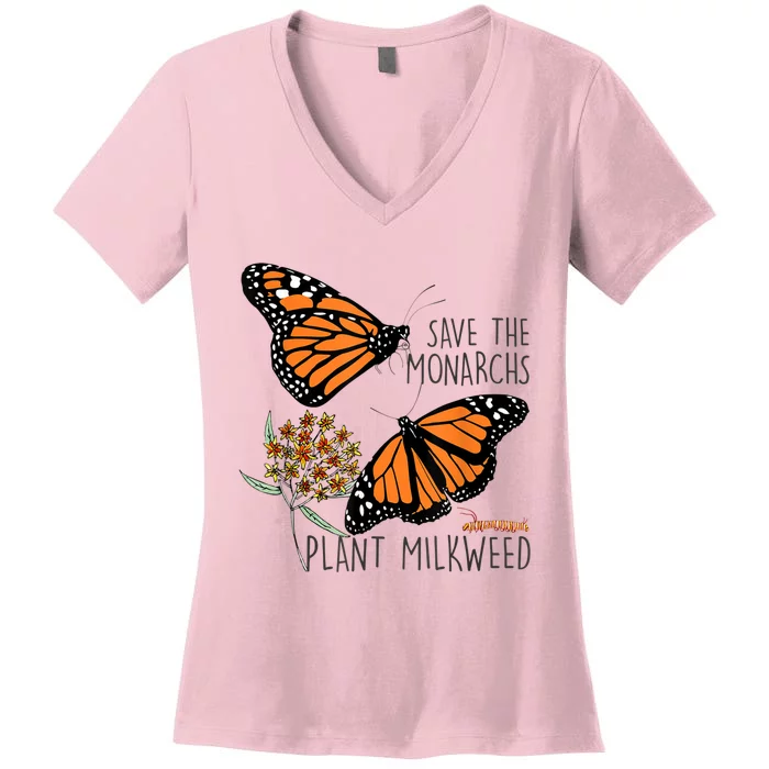 Save The Monarchs Plant Some Milkweed Butterfly Gift Meaningful Gift Women's V-Neck T-Shirt