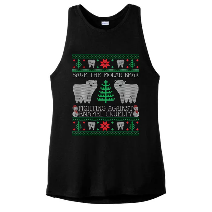 Save The Molar Bear Dental Dentist Ugly Christmas Sweaters Gift Ladies Tri-Blend Wicking Tank