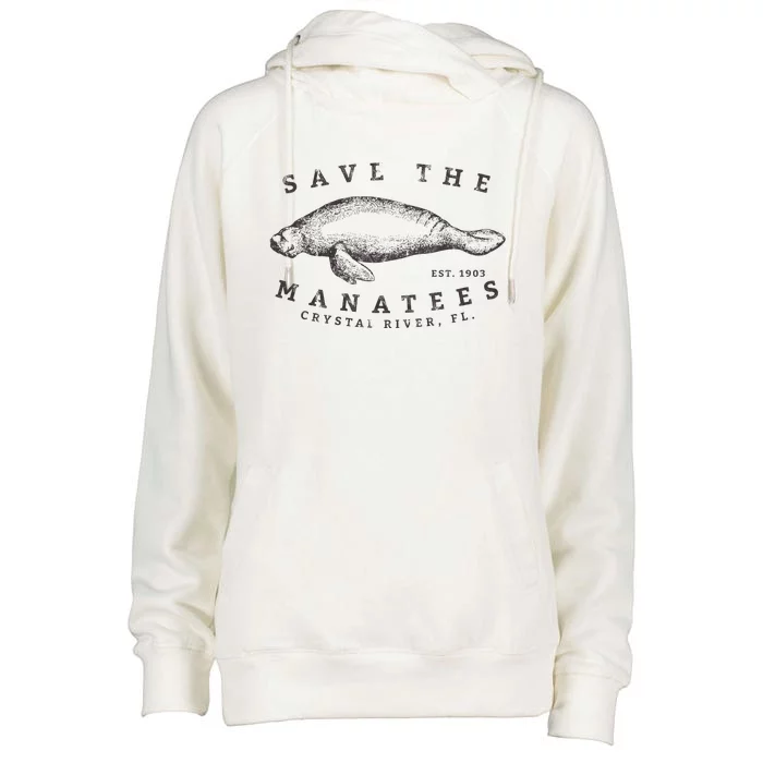 Save The Manatee Crystal River Fl Vinatage Sea Cow Gift Womens Funnel Neck Pullover Hood