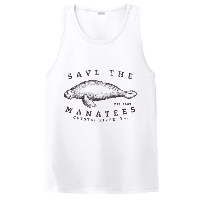 Save The Manatee Crystal River Fl Vinatage Sea Cow Gift Performance Tank