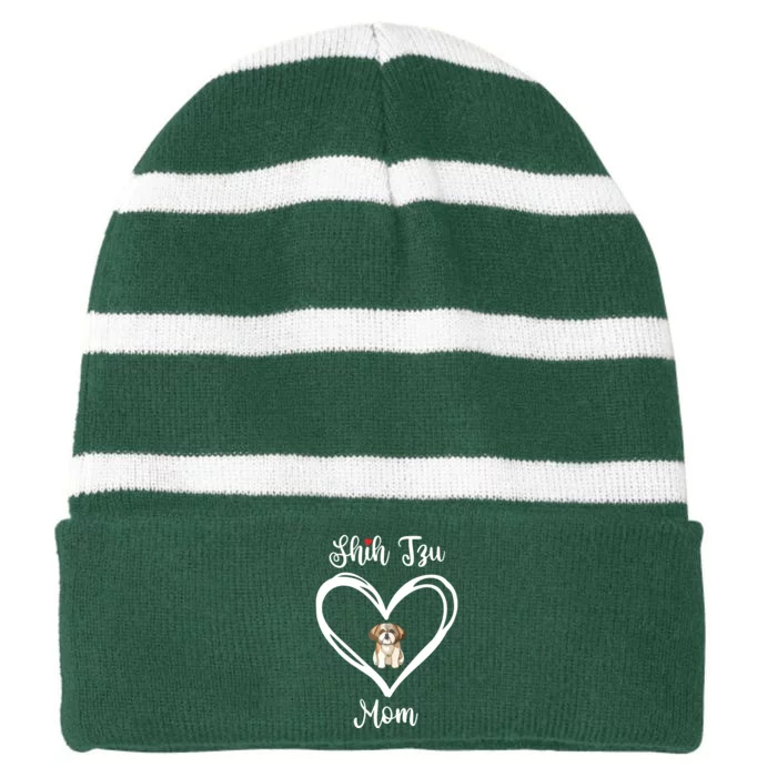 Shih Tzu Mama I Love My Shih Tzu Mom Striped Beanie with Solid Band