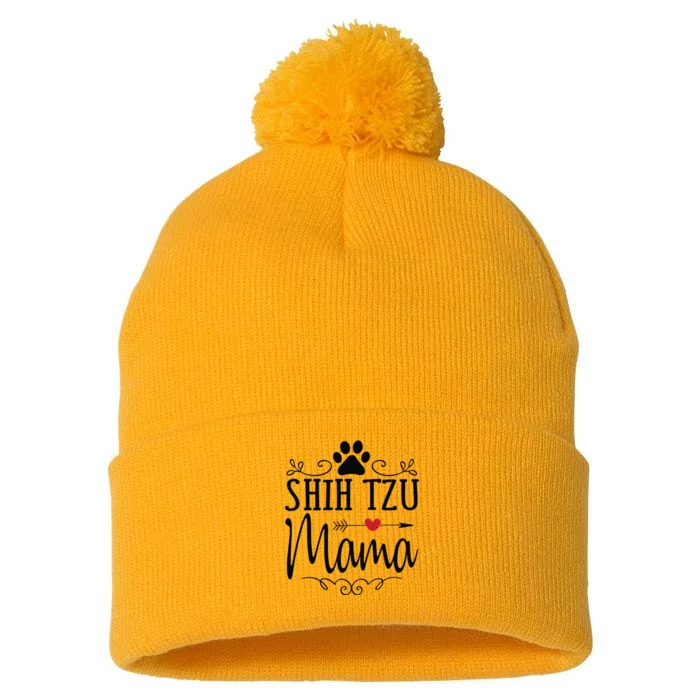 Shih Tzu Mama Shih Tzu Mama Gift For Shih Tzu Lover Pom Pom 12in Knit Beanie