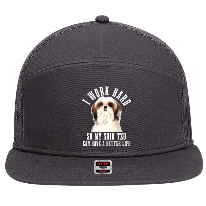 Shih Tzu Mom Dog Dad Funny Shih Tzu 7 Panel Mesh Trucker Snapback Hat