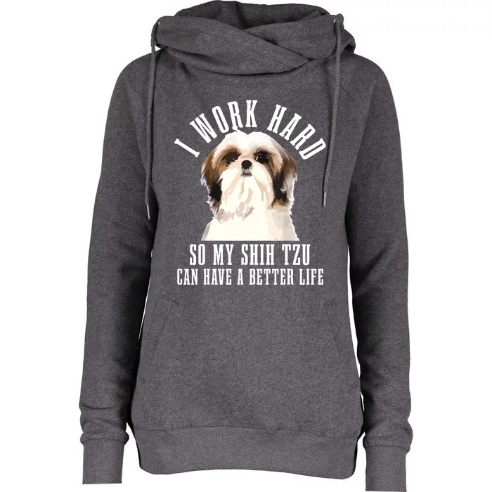 Shih Tzu Mom Dog Dad Funny Shih Tzu Womens Funnel Neck Pullover Hood