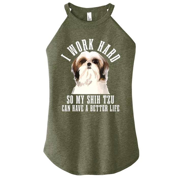 Shih Tzu Mom Dog Dad Funny Shih Tzu Women’s Perfect Tri Rocker Tank