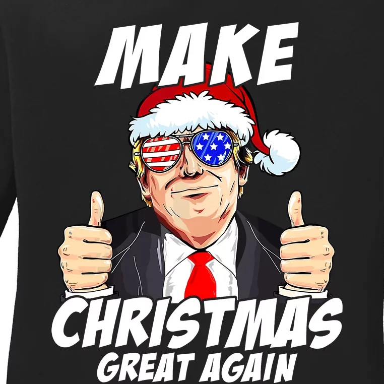 Santa Trump Make Christmas Great Again Family Matching Ladies Long Sleeve Shirt