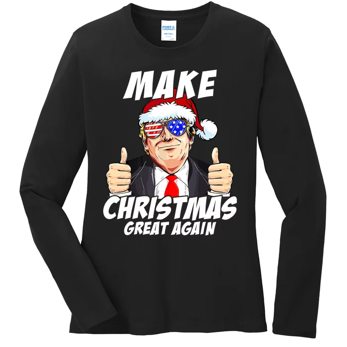 Santa Trump Make Christmas Great Again Family Matching Ladies Long Sleeve Shirt